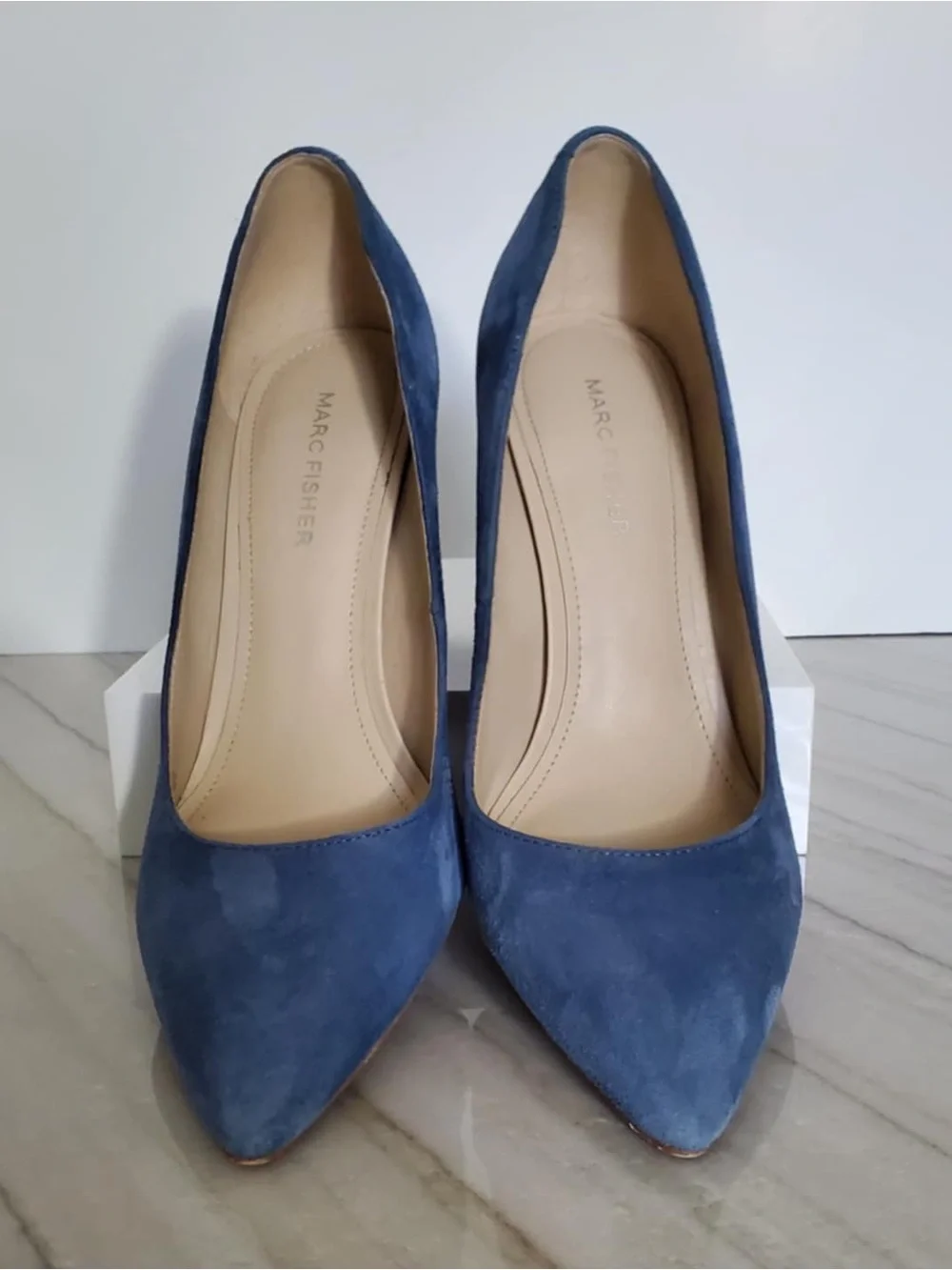 Marc Fisher Womens Viviene Block Heel Pumps Blue Suede Size 7.5